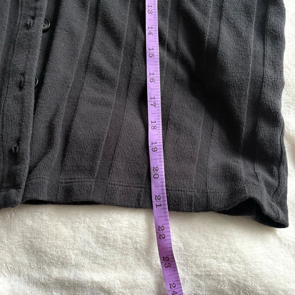 Madewell Black V-Neck Button-Up Cardigan with Stripe Detail